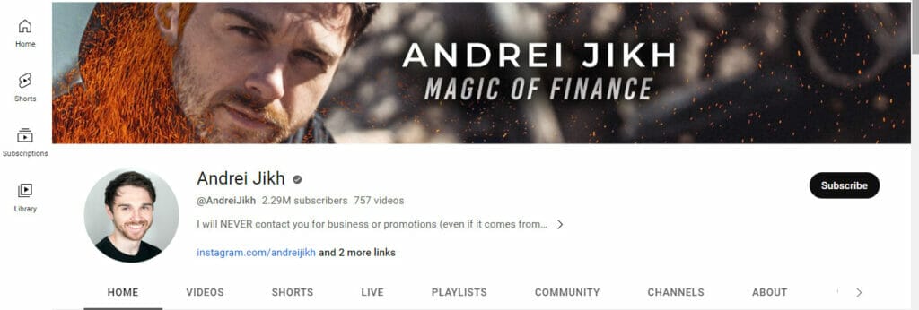 Screenshot of Andrei Jikh YT channel