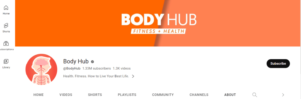 Screenshot of body hub YouTube automation channel 