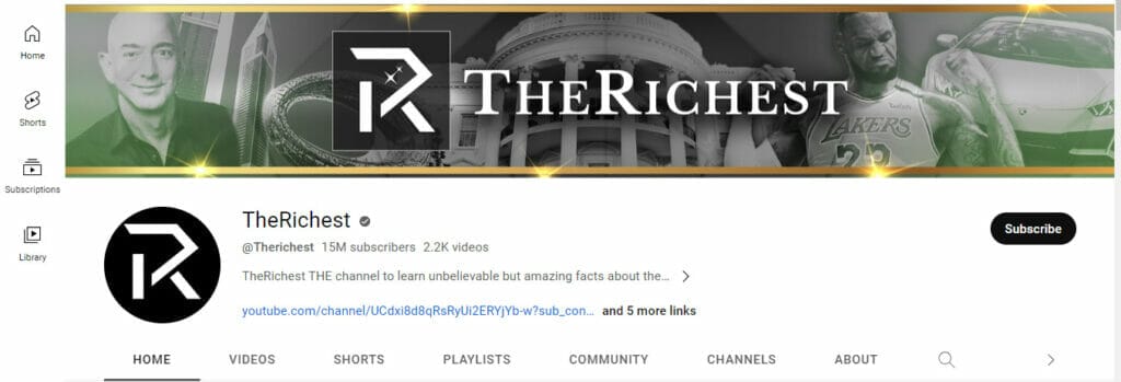 Screenshot of "The Richest" YouTube automation channel