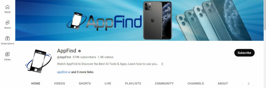 Screenshot of AppFind YouTube automation channel 