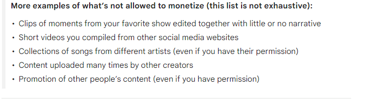 What is not allowed to be monetized in Youtube