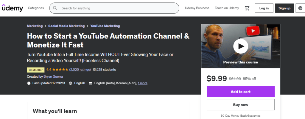 Bryan Guerra's Course: "How To Start A YouTube Automation Channel And Monetize It"